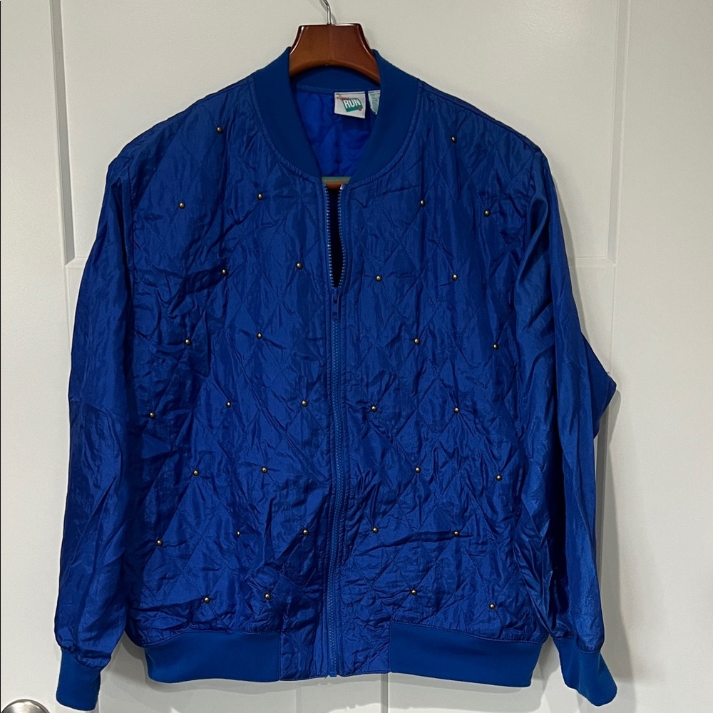 Vintage 80/90’s First Run Blue Quilted Studded Bomber Jacket Sz XL